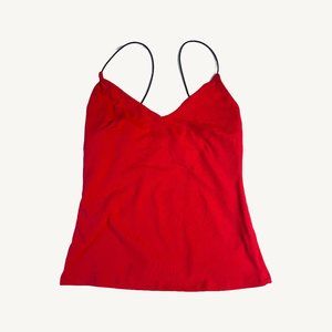 Revamped Red V-Neck Tank Top with Black Skinny Straps Size Small